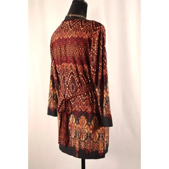 Dressbarn by women's Open Front Red & Gold Printed with Tie‎ Belt Size Medium - Picture 9 of 16